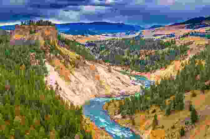 A Panoramic View Of Yellowstone National Park, Showcasing Its Vibrant Geothermal Features, Cascading Waterfalls, And Majestic Bison Grazing In The Distance. RVing Across America: A Quest To Visit All 50 States