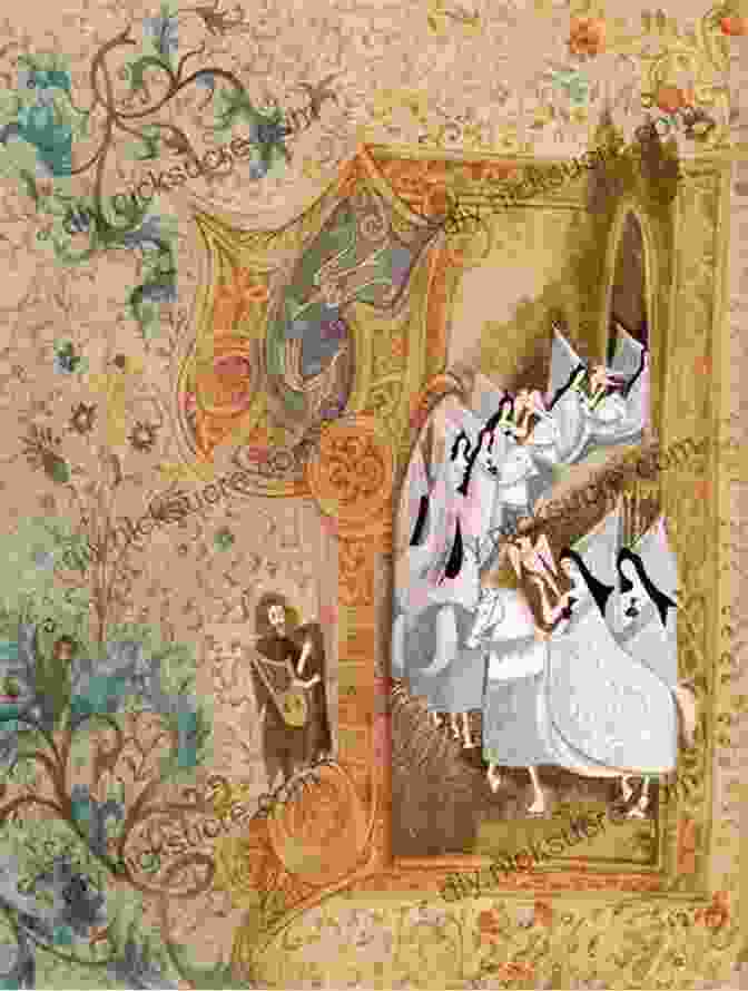 Illustration Of Sir Orfeo Playing The Harp In Front Of The Fairy King And Queen. Four Arthurian Romances By Active 12th Century